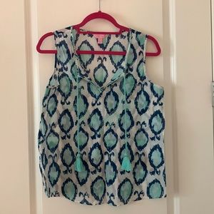 Lilly Pulitzer Lauren Top in Hook Me In - Ikat Print Tassel Top Small